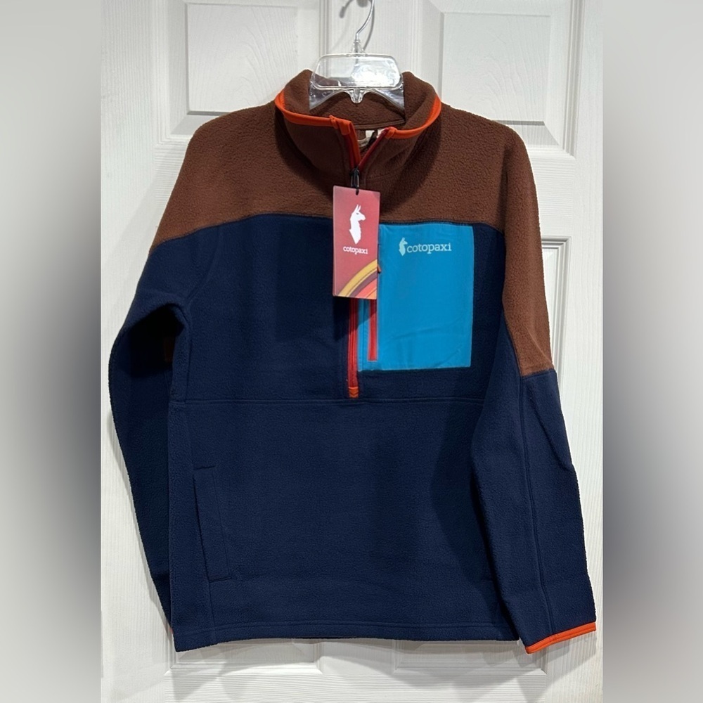 Cotopaxi Men’s Small Abrazo Half-Zip Fleece Jacket Blue Rust Brown NWT